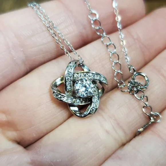 18 Inch 925 Sterling Silver Knot Cubic Zirconia Pendant Necklace - Picture 4 of 8